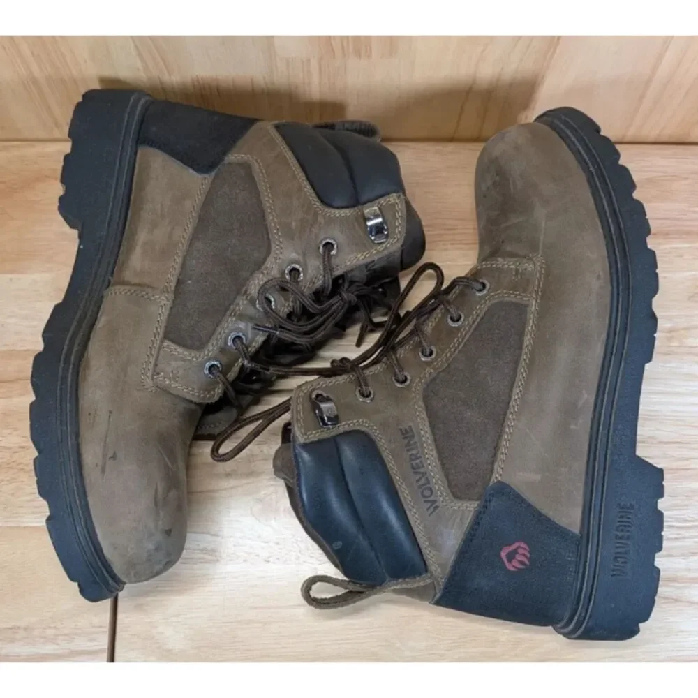 Wolverine Work Boots Mens 8.5M Brown Leather Steel Toe Lace‎ Up
